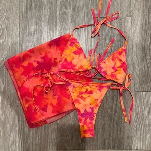 437 Tropical Floral String Bikini & Sarong